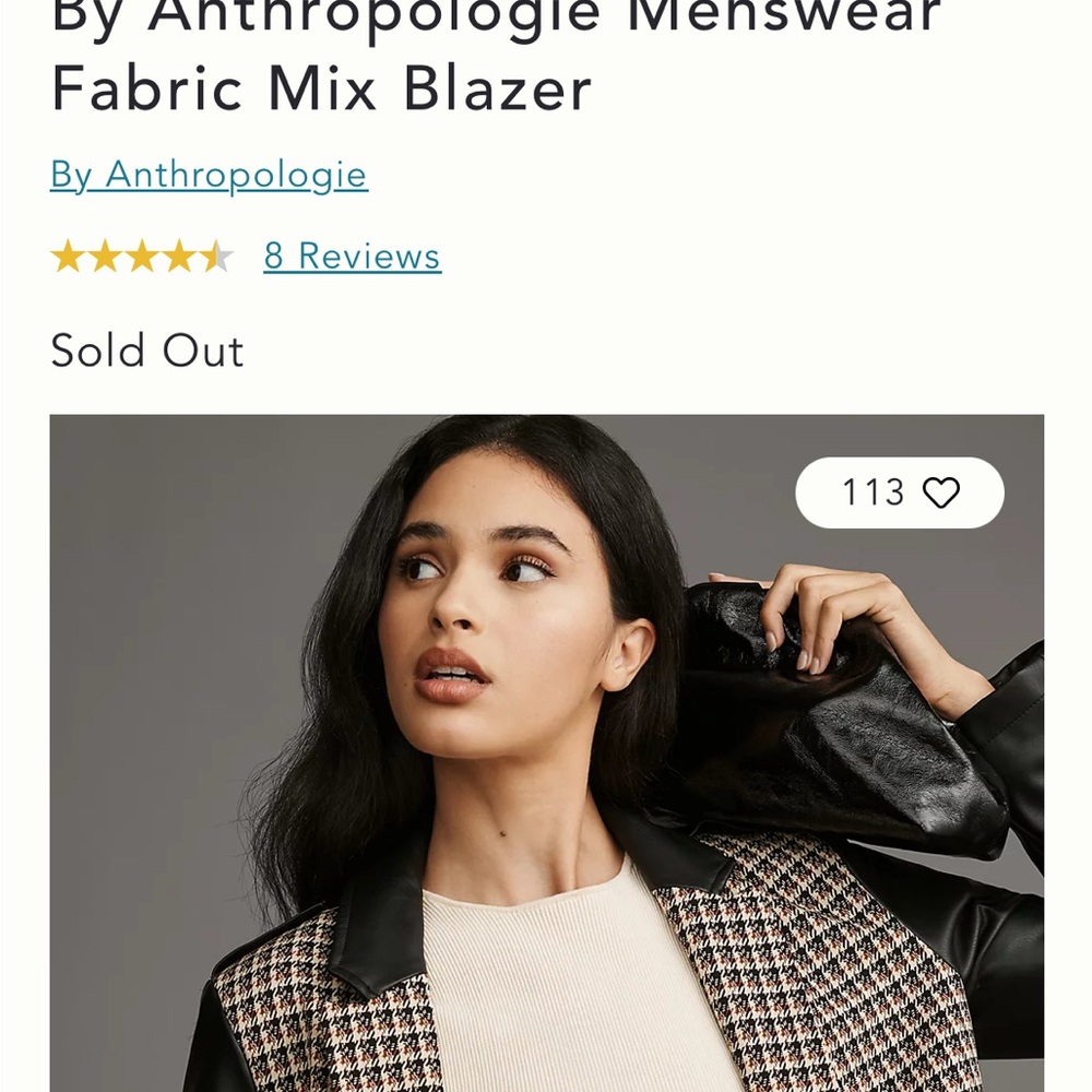 Anthropologie Black and Cream Blazer with Tailored Fit